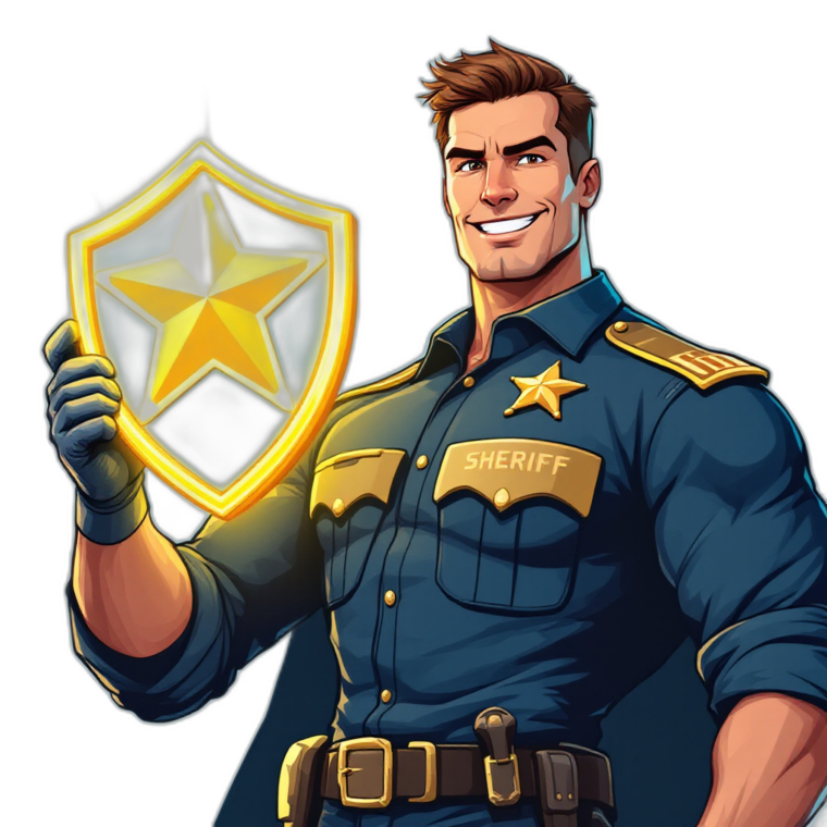 ClickSheriff mascot raising a star shield to block fraudulent clicks